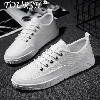 TOURSH Men's Casual Shoes Fashion Shoes Men Soft Leather Male Classic Black White Plate shoes