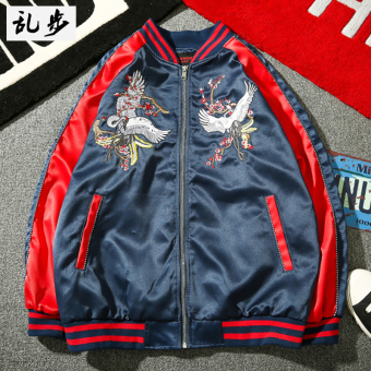 Ulzzang baseball jacket embroidered JACKET 3160 embroidered Crane jacket blue Hong 3160 embroidered Crane jacket blue Hong