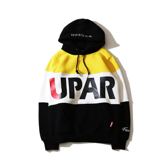Ulzzang Japanese-style men and women mixed colors lettered printed hooded hoodie couple's hoodie Yellow + black