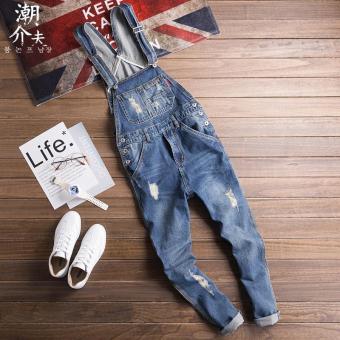 Ulzzang Korean Men Slim fit Jeans denim suspender pants