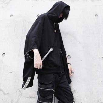 Ulzzang ribbon dark zip Men hooded hoodies