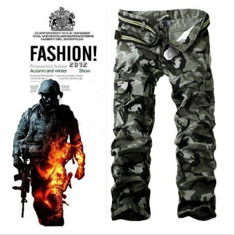 US ARMY Men's Camouflage Pure Cotton Cargo PantsColor:Grey - intl