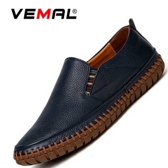 VEMAL Cow Leather Men's Flats Shoes Moccasin Casual Loafers Slip-On Blue - intl