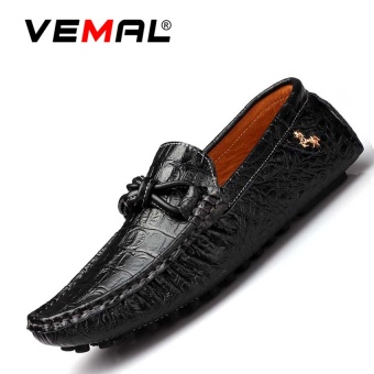 VEMAL Genuine Leather Men's Flats Shoes Moccasin Casual Loafers Black - intl