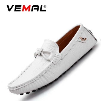 VEMAL Genuine Leather Men's Flats Shoes Moccasin Casual Loafers White - intl