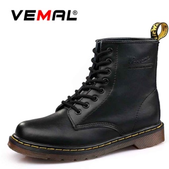 VEMAL Men Genuine Leather High-top Martin Boots Waterproof Ankle Boots Black - intl