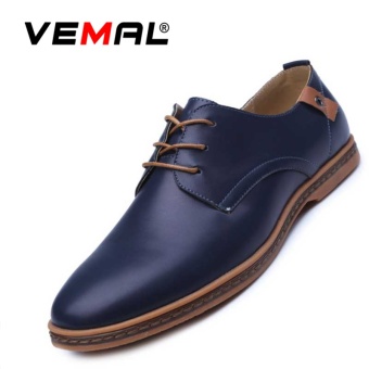 VEMAL Men's Leisure Oxford Dress Shoes Formal Leather Shoes Casual Classic Lace-up Flat Mens Shoes Blue - intl