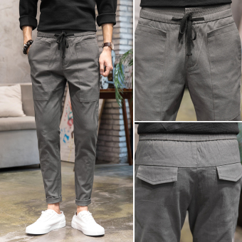 Versatile plain men's trousers slacks Gray