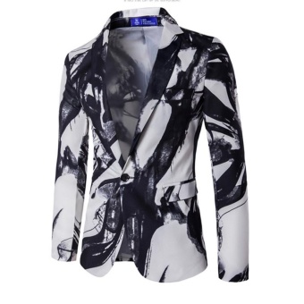 white Blazer Men Printed Men Blazers Casual Suit Jacket Slim Fit Homens Blazer Mens Stage Wear Brand Coat - intl
