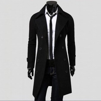 Winter Men Slim Stylish Trench Coat Double Breasted Long Jacket Parka - intl