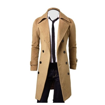 Winter Men Slim Stylish Trench Coat Double Breasted Long Jacket Parka - intl
