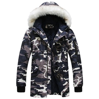 Winter Men's Thicken Camo Jacket Coat Fur Hooded Cotton Padded Warm Outwear Parka - intl