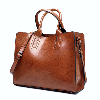 Women top handle satchel handbags shoulder bag messenger bag (Brown)