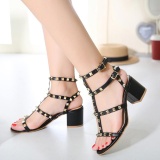 Women's Chunky Heel T-strap Shoes Club Party Sandals With Rivets Black - Intl August 2018 - 2 Women's Chunky Heel T-strap Shoes Club Party Sandals with Rivets Black - intl - 2