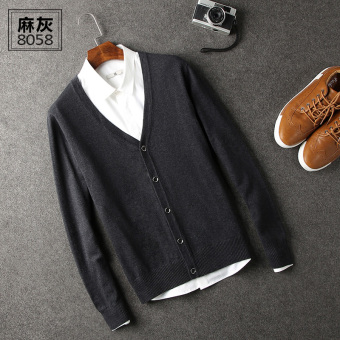 Youth popular male cardigan thin yarn clothing knitted shirt Heather gray color