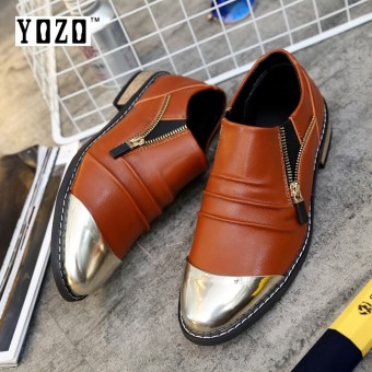 YOZO British All-Match Pointed Mens Shoes Italian Fashion Mens Dress Shoes Genuine Leather Black Wedding Male Shoes - intl