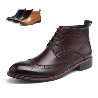 YOZO Brogues Genuine Leather Black Basic Flats For Men Wedding Office Ltalian Luxury Designer Formal Mens Dress Shoes - intl