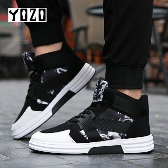 YOZO Casual Men Shoes Cool Tide Lace-Up High Top Canvas Shoes For Man Male Comfort Leisure Flats Men Running Shoes - intl