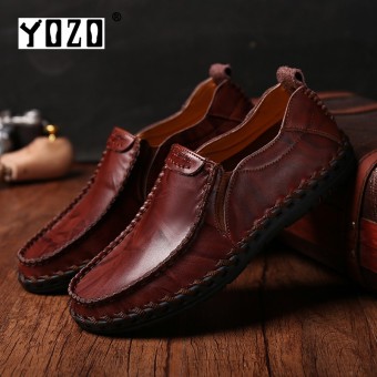 YOZO Men Shoes Driving Shoes Fashion Genuine Leather Soft Loafers For Men Slip On Moccasins Boat Flats Shoes - intl