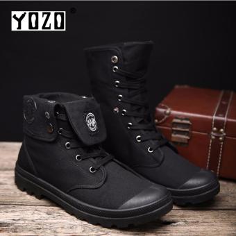 Yozo Men Shoes Fashion Denim Boots Two Ways Of Wearing Flock Lace Up Comfortable Trend Men Boots Black - intl