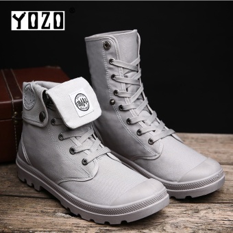 Yozo Men Shoes Fashion Denim Boots Two Ways Of Wearing Flock Lace Up Comfortable Trend Men Boots Grey - intl