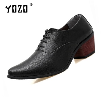 Yozo Men Shoes Fashion High-Heeled Casual Leather Shoes Lace Up Super Fiber Comfortable Trend Men Formal Business ShoesBlack - intl