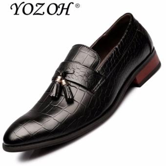 YOZOH Men Dress Italian Leather Shoes Slip On Fashion Men Leather Moccasin Glitter Formal Male Shoes Pointed Toe Shoes For Men-Black - intl