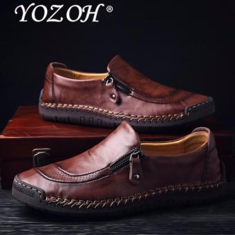 YOZOH Men Genuine Leather Shoes Slip On Black Shoes Real Leather Loafers Mens Moccasins Shoes Italian Designer Shoes- intl