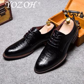 YOZOH Men Wedding Dress Shoes Black Brown Oxford Shoes Formal Office Business British Lace-up Men's Footwear-Black - intl