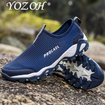 YOZOH Sepatu Olahraga Pria Sepatu Outdoor Hiking Sepatu Casual Running Slip-Ons & Loafers-Dark blue - intl
