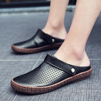 Zaitun New Men Sandals Genuine Leather Fashion Casual Shoes Slippers Breathable Beach Sandals Shoes For MenBlack - intl