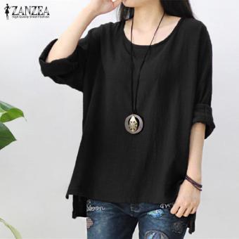 ZANZEA Women Round Neck Oversized T-Shirt Loose Blouse Pullover Tops Jumper Plus Size (Black) - intl