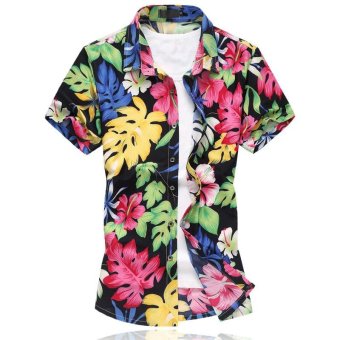 ZMGANG Mens Casual Short Sleeve Floral Shirts Hawaiian Shirt - intl