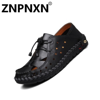 ZNPNXN Men Sandals Genuine Leather Casual Summer Shoes Male Slippers Soft Bottom Sandals For ManBlack - intl