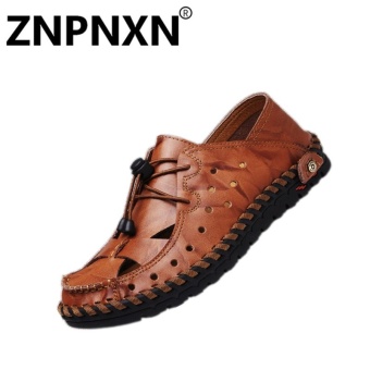 ZNPNXN Men Sandals Genuine Leather Casual Summer Shoes Male Slippers Soft Bottom Sandals For ManDark Brown - intl