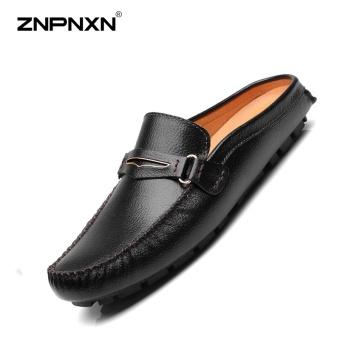 ZNPNXN Men'S Shoes Leather Head Half Drag Metal Buckle Shoes Mens Shoes Casual Fashion Loafers Men Sapato Masculino Size 38-44 Yards Black - intl