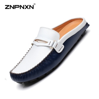 ZNPNXN Men'S Shoes Leather Head Half Drag Metal Buckle Shoes Mens Shoes Casual Fashion Loafers Men Sapato Masculino Size 38-44 Yards Dark blue - intl
