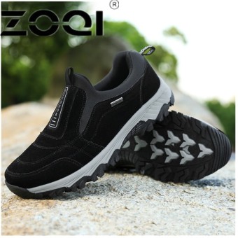 ZOQI Casual Men Shoe Slip On Flat Male Old Loafers Flock Walking Shoes Zapatos Gommino Driving Shoes Rubber Father Shoes MoccasinsBlack - intl