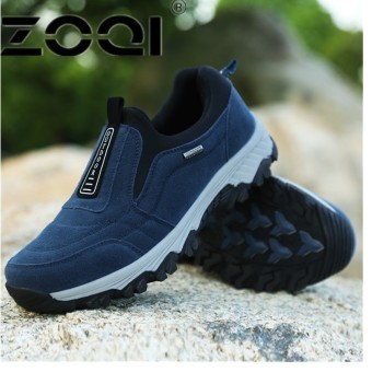 ZOQI Casual Men Shoe Slip On Flat Male Old Loafers Flock Walking Shoes Zapatos Gommino Driving Shoes Rubber Father Shoes MoccasinsDark Blue - intl