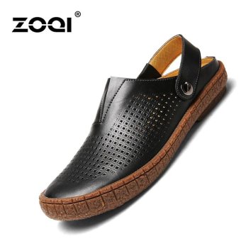 ZOQI Fashion Hollow leather Sandals Casual Shoes Black - intl