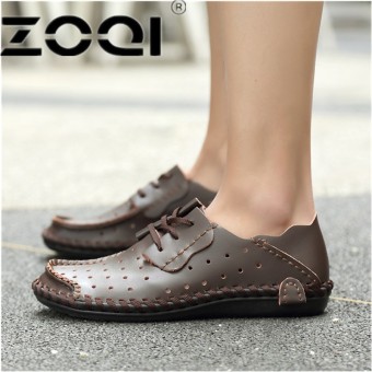 ZOQI Italian Men Dress Shoes Genuine Leather Lace Up Man Formal Shoes Breathable Hollow Out FootwearDark Brown - intl