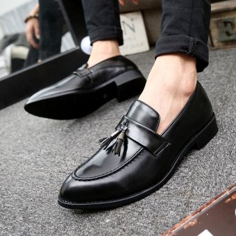 ZORO New Men Leather Shoes Casual Fashion England Pointed Toe Men Shoes Black - intl
