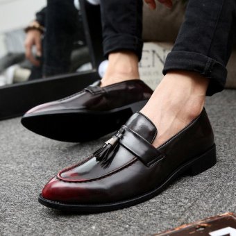 ZORO New Men Leather Shoes Casual Fashion England Pointed Toe Men Shoes Red - intl