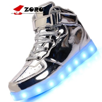 ZORO Original New Arrival Men Casual Colorful Led Luminous Shoes With Light Up USB Rechargeable For Adults - Silver - intl
