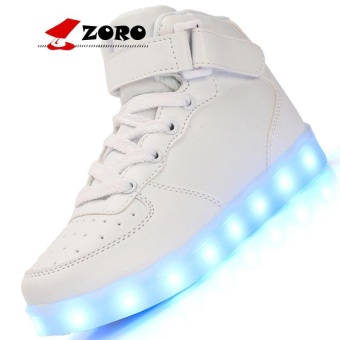 ZORO Original New Arrival Men Casual Colorful Led Luminous Shoes With Light Up USB Rechargeable For Adults - White - intl