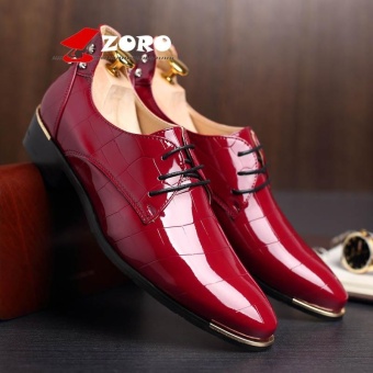 ZORO Plus Size EUR 37-48 Oxford Dress Shoes for Men - Formal Leather Shoes - Casual Classic Brogue Mens Shoes - Kasut Lelaki Kasut Kulit Rasmi Red - intl