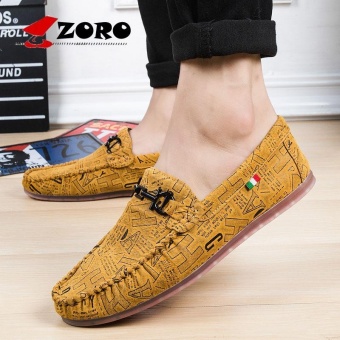 ZORO Genuine Leather Mens Peans Shoes Comfortable Leisure Shoe Slip on Mens Driving Loafers Casual Breathable Shoe Yellow - intl