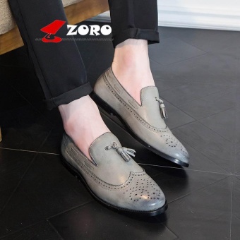 ZORO New Arrival Hot Men Business Casual Bullock Carved Leather Shoes Oxfords Kasut Lelaki Kasut Kulit Rasmi Grey - intl