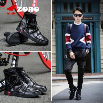 ZORO New Men Boots Arrival Shoes Basic High-TOP Ankle Genuine Leather Luxury Trainers Owen Boots Casual Lace-up Zip Flats Shoes Lelaki Lelaki Black - intl