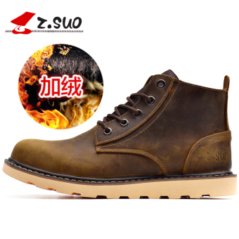 Z.Suo British men hight-top wear and tooling boots men's shoes Women's + ZS359 brown Crazy Horse color plus wool
